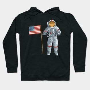 Astronaut With American Flag Space Moon USA Hoodie